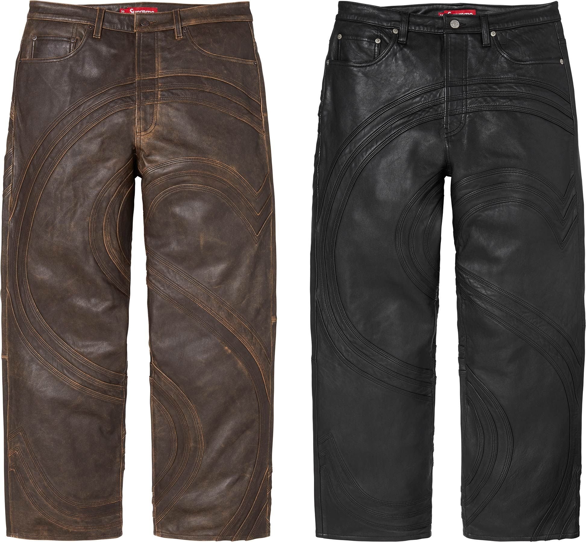 S Logo Leather Baggy 5-Pocket Jean